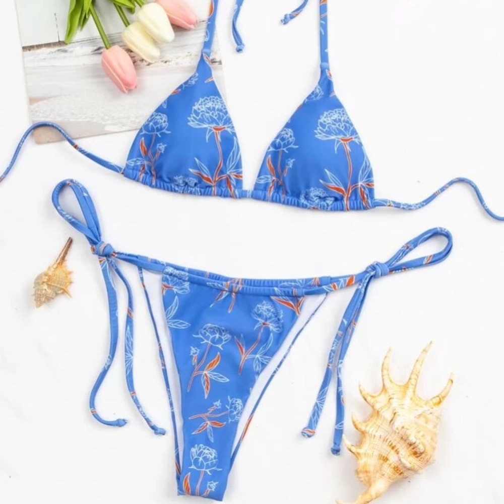 Floral Triangle Tie Side Bikini Swimsuit